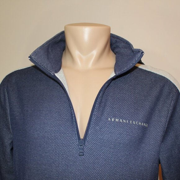Armani Exchange 1/4" zip dark blue gray  hood pullover Men 's size Large - Picture 4 of 9